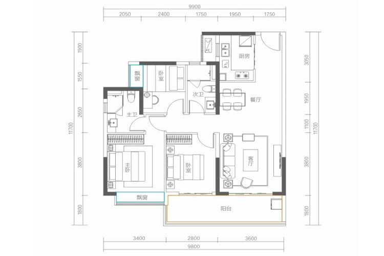 融创高隆湾 三房户型 建面103.89㎡