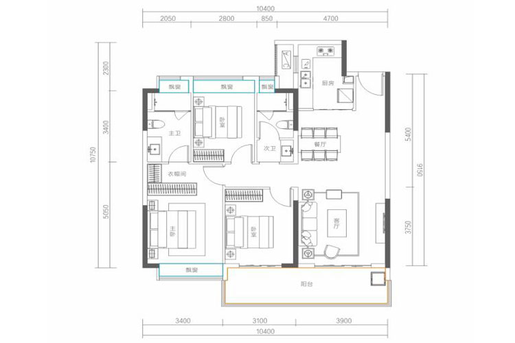 融创高隆湾 三房户型 建面123.87㎡