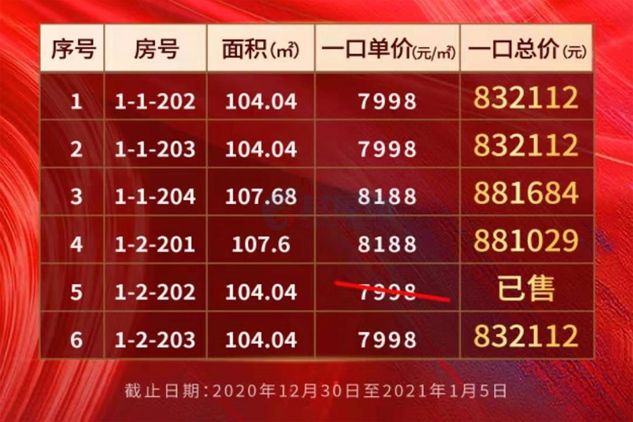 白鹭公元-元旦特惠房源表