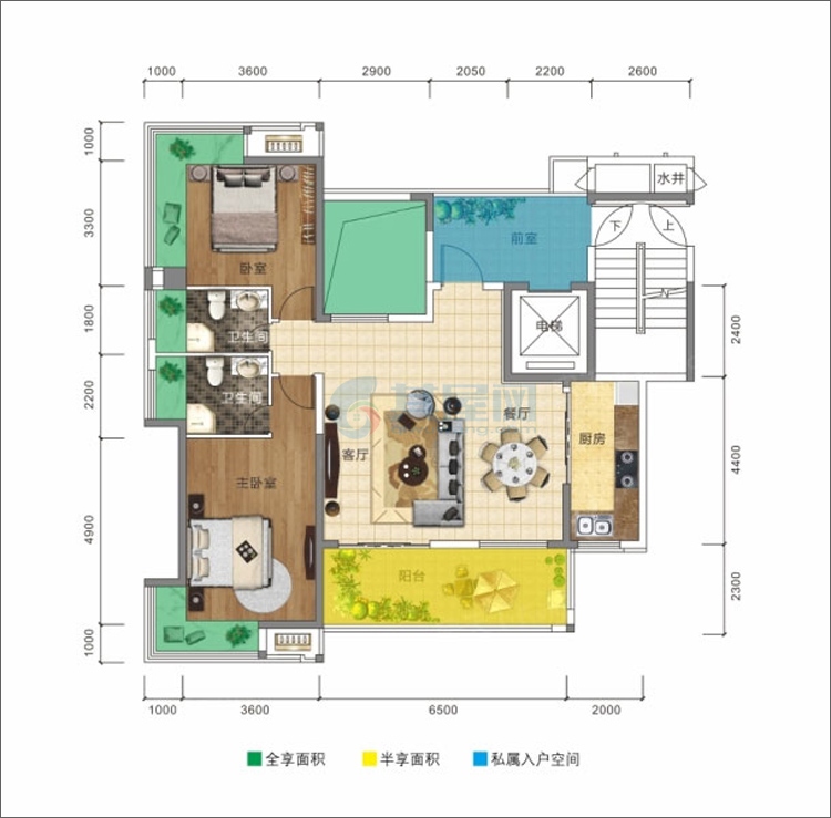 B户型-建面约125.73 ㎡-2室2厅2卫1厨（户型分布5#）