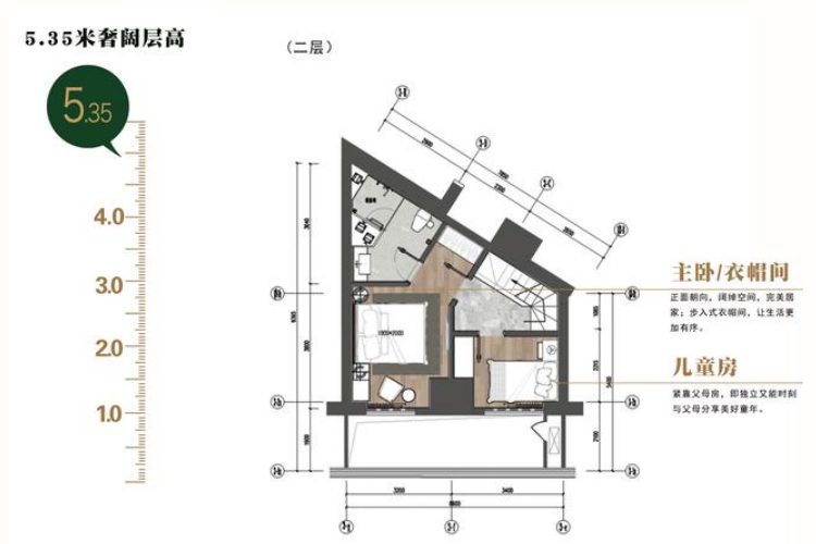 D户型LOFT墅寓一房一厅建筑面积67平米（二层）