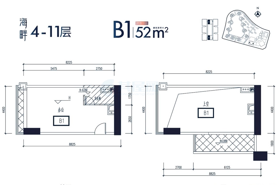 四期·海畔-4-11层-B1户型-建面约52平