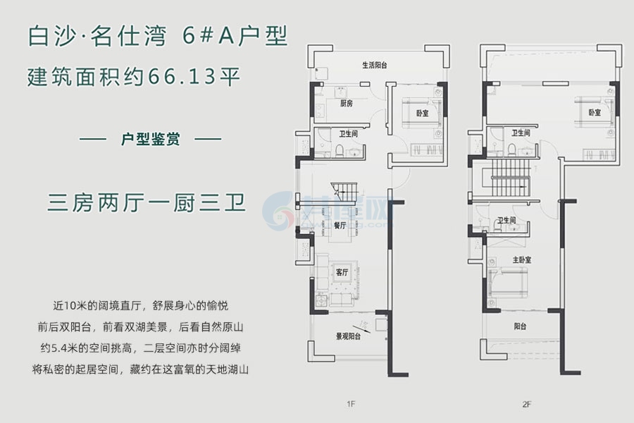6#A户型-建面66.13平米-三房两厅